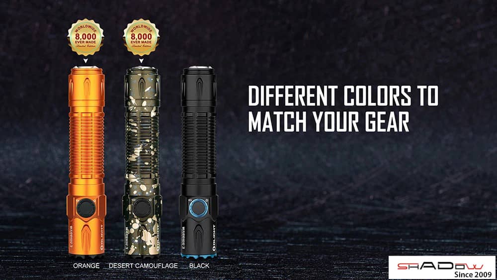 đèn pin siêu sáng 300m Olight Warrior 3 có nhiều màu đặc biệt