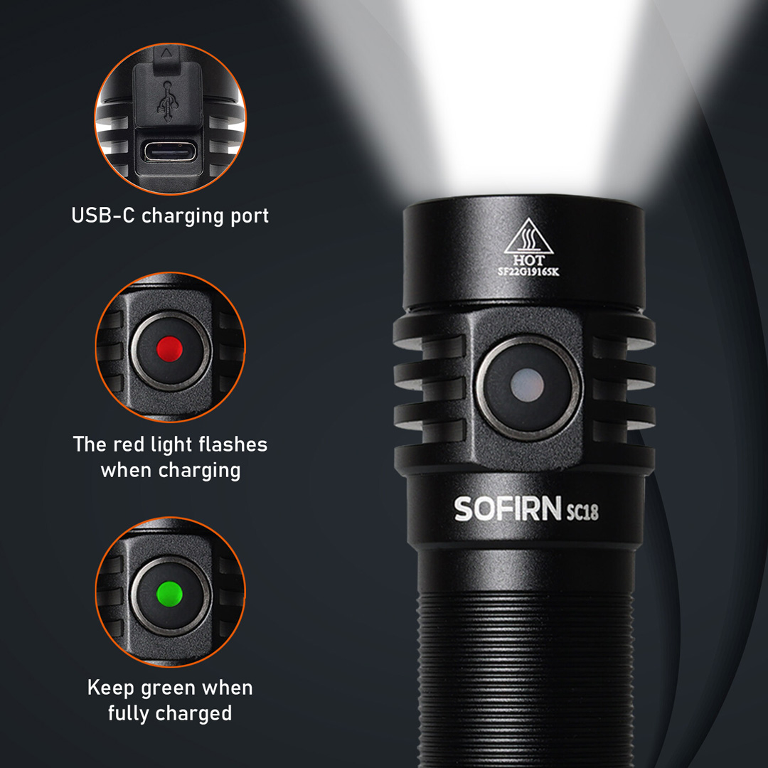 Đèn pin siêu sáng SOFIRN SC18 có led báo dung lượng pin