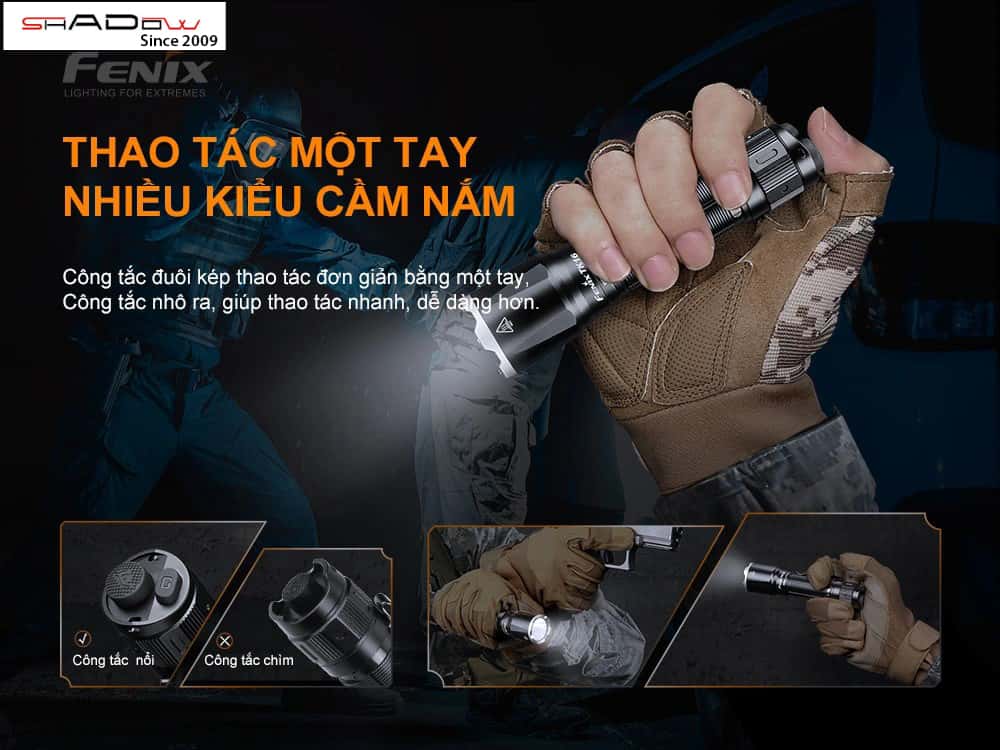 Đèn pin tự vệ chuyên nghiệp TK16 V2.0 với thao tác một tay