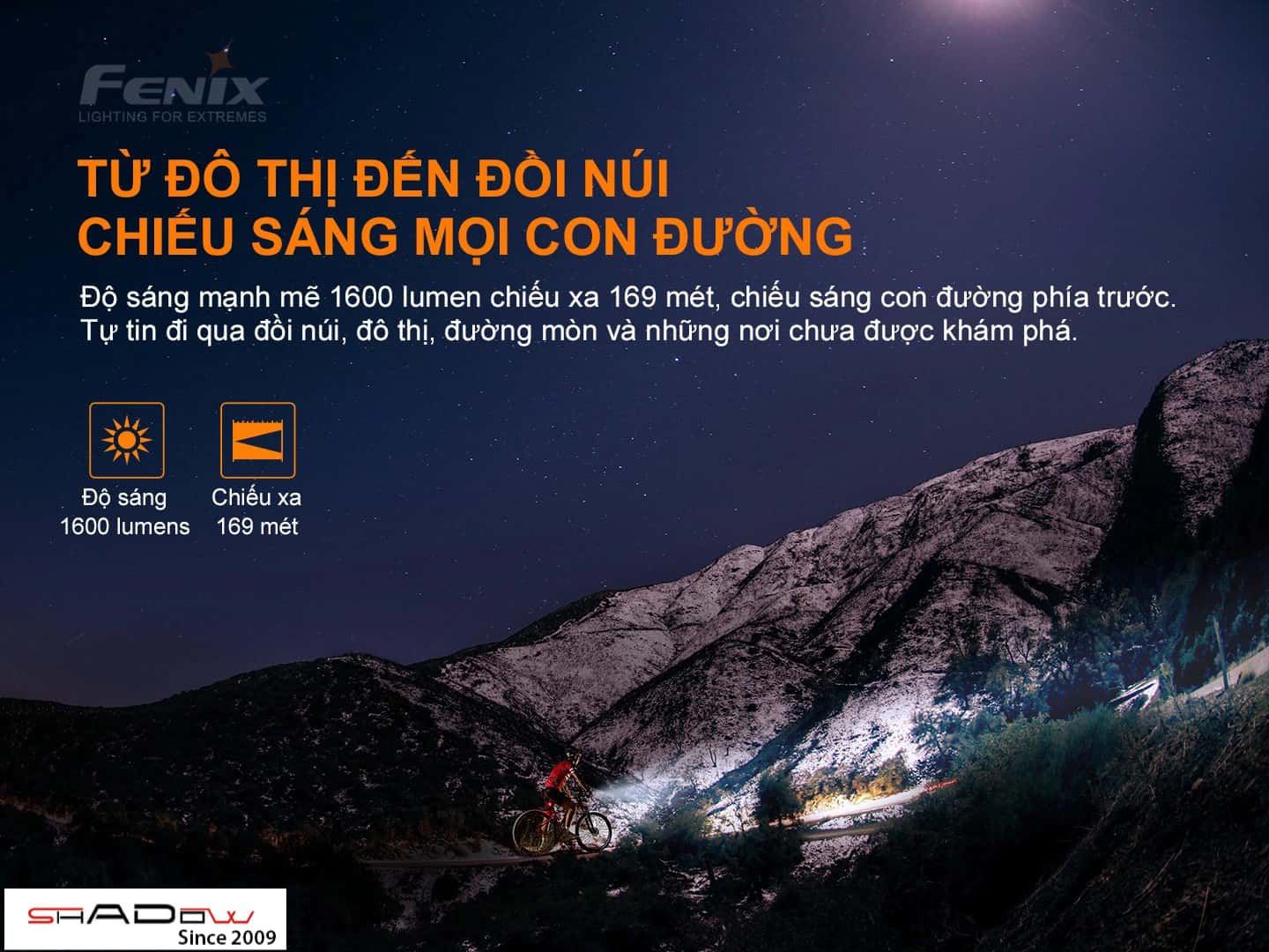 Đèn pin xe đạp Fenix BC26R có độ sáng 1600 lumen