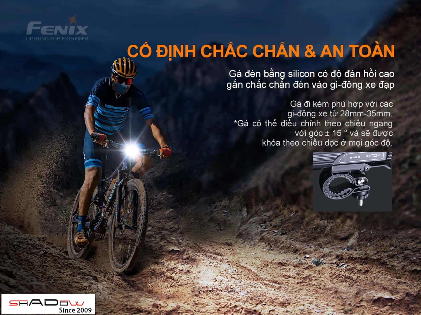 Đèn pin xe đạp Fenix BC26R kèm gá cố định chắc chắn