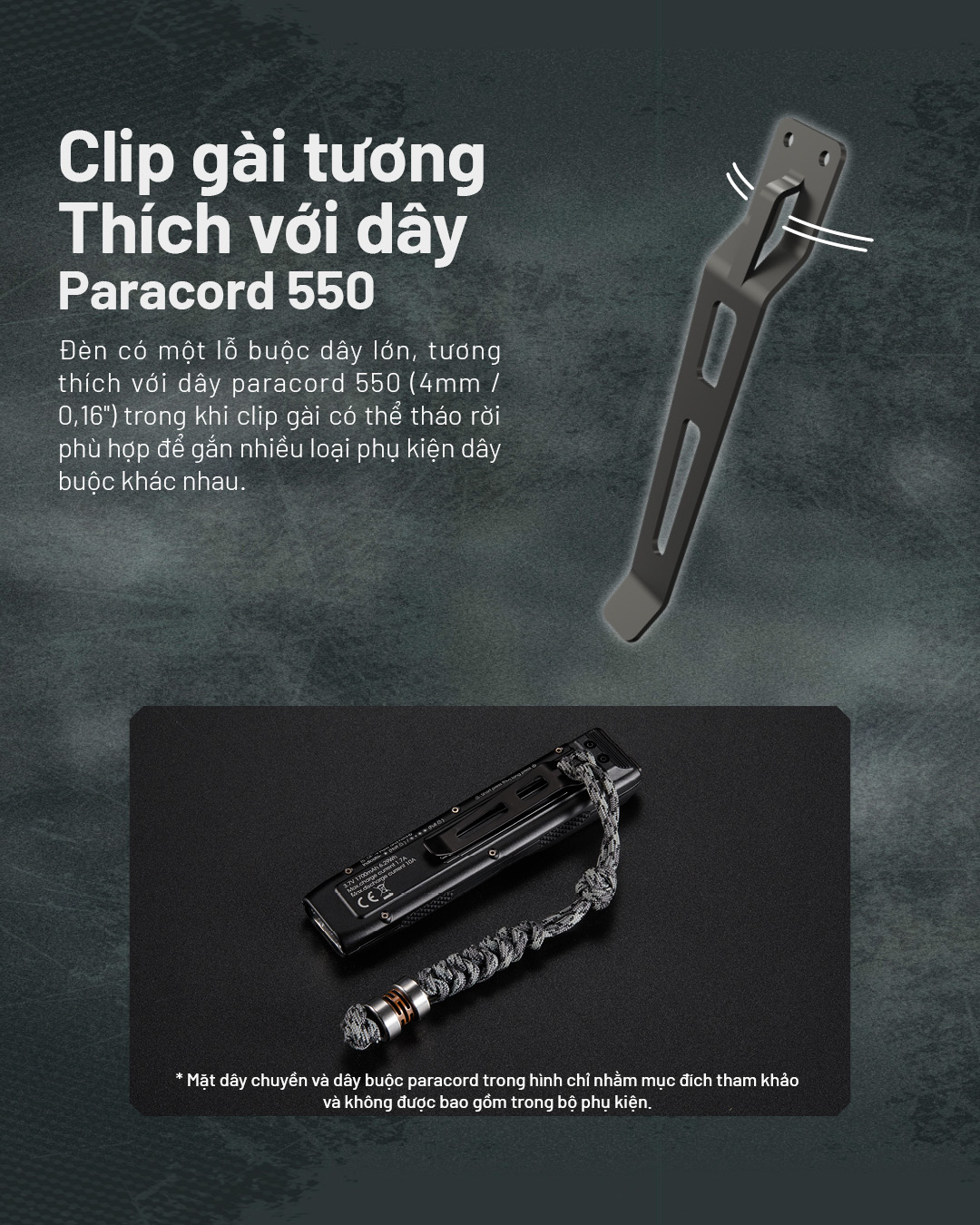 NITECORE EDC25 trang bị clip gài tháo rời, tương thích dây paracord 550, thuận tiện cho người dùng outdoor