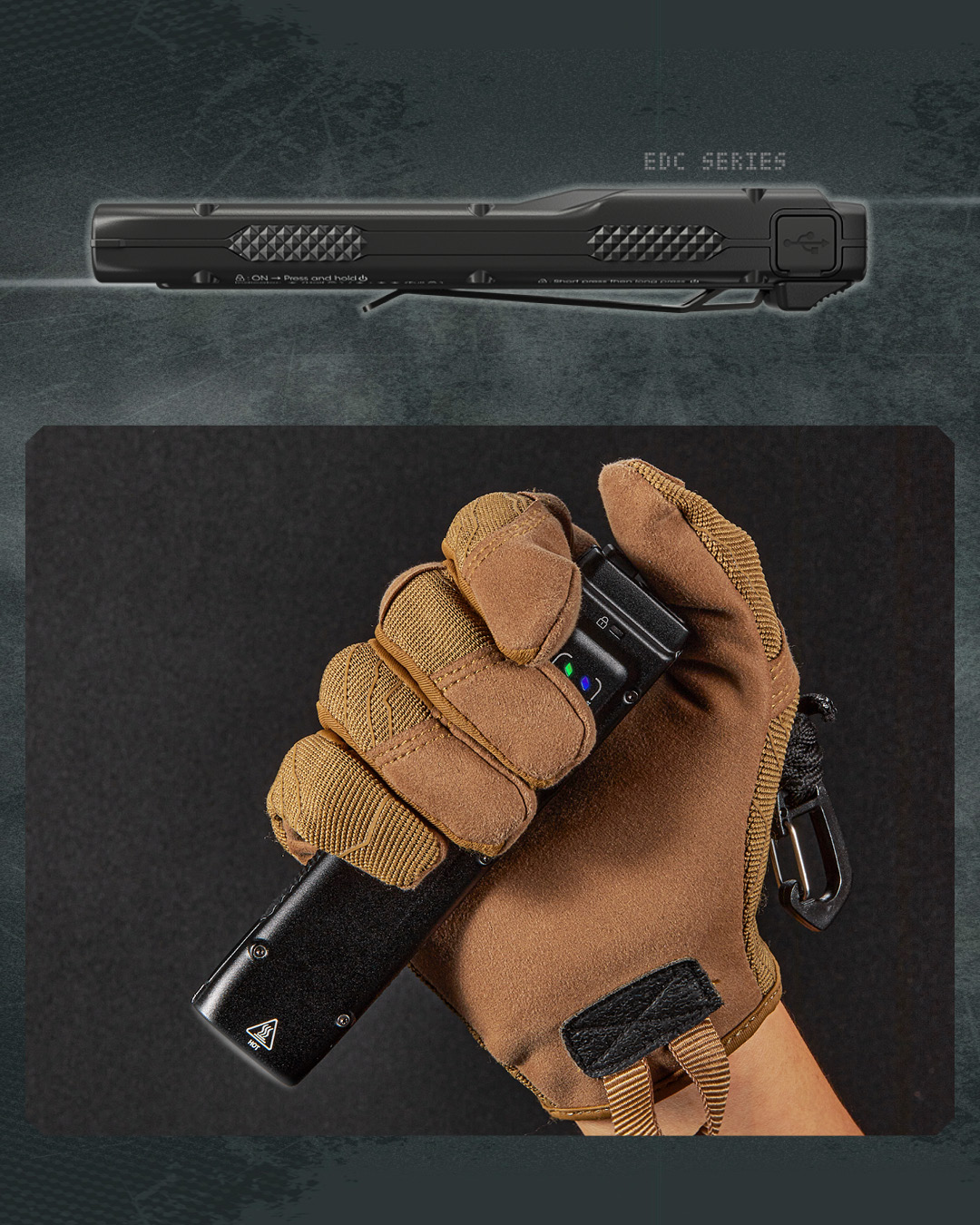 NITECORE EDC25 đèn pin cầm tay chiến thuật, thân nhôm cứng, bề mặt chống trượt, dễ thao tác với găng tay