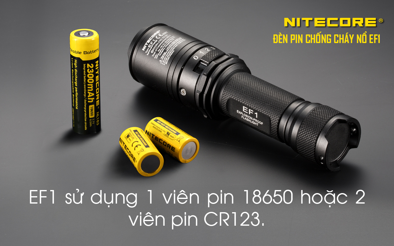 Đèn pin chống cháy nổ NITECORE EF1 sử dụng pin 18650