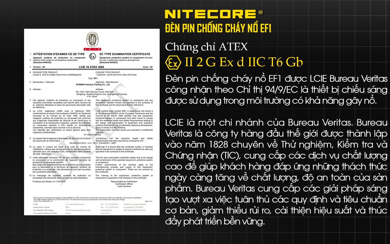 Đèn pin NITECORE EF1 có chứng chỉ ATEX