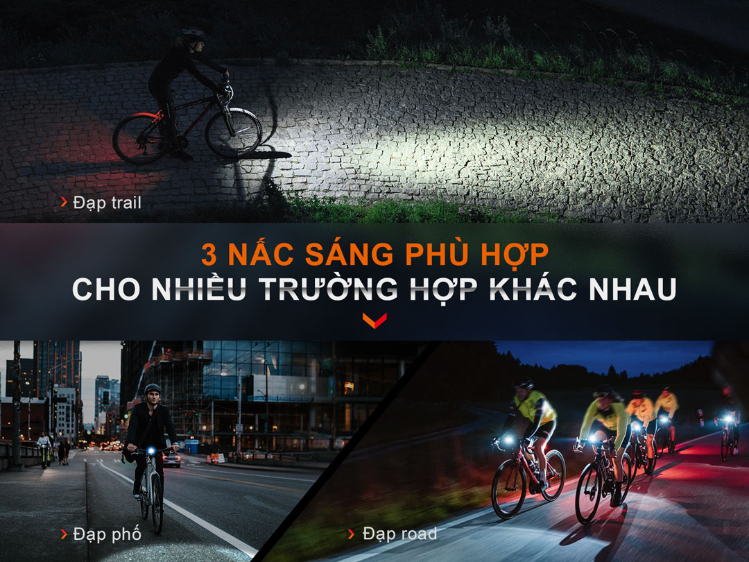 Đèn 3 nấc sáng, phù hợp với các hoạt động môi trường khác nhau