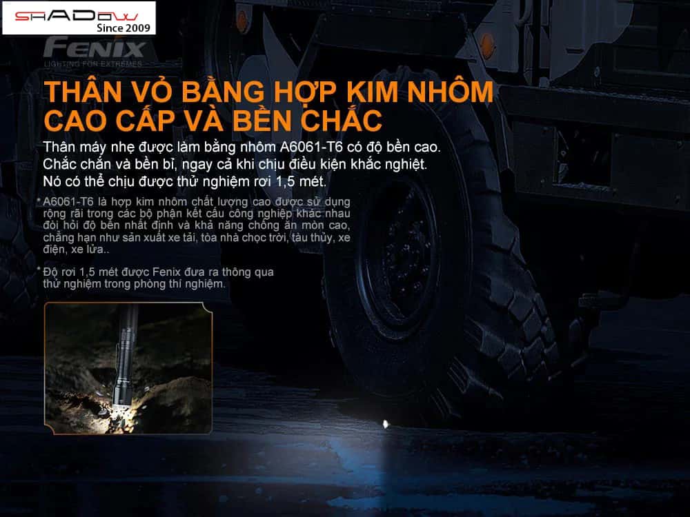 Fenix TK16 V2.0 trang bị thân vỏ bằng hợp kim nhôm