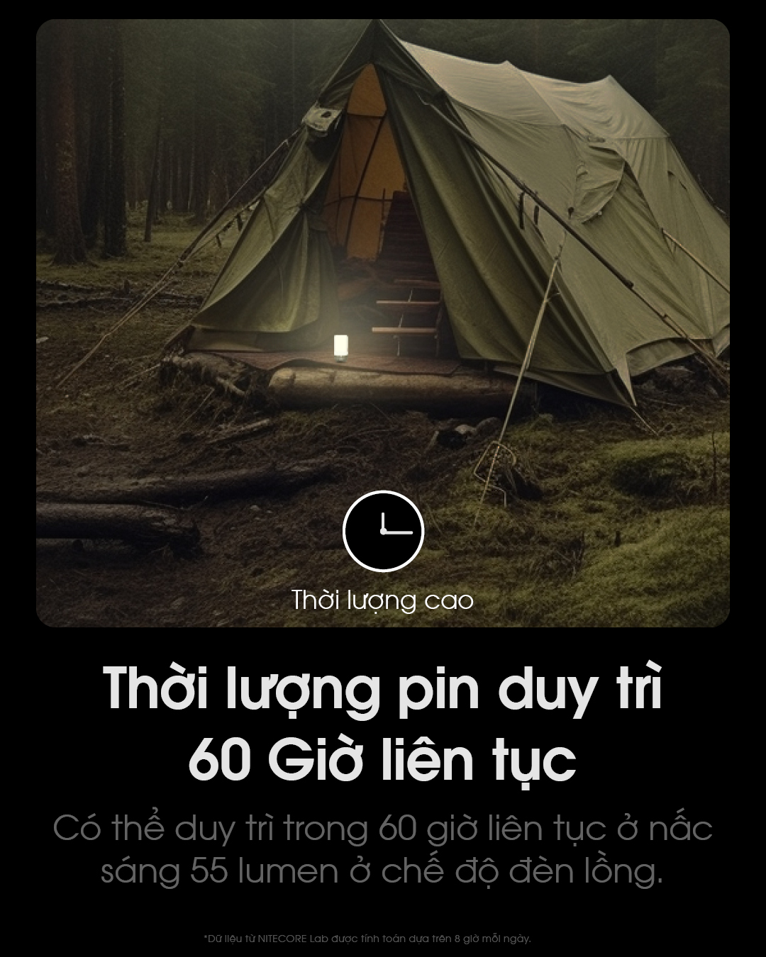 Đèn pin cắm trại NITECORE LR70 thời lượng pin duiy trì lên tới 60 giờ