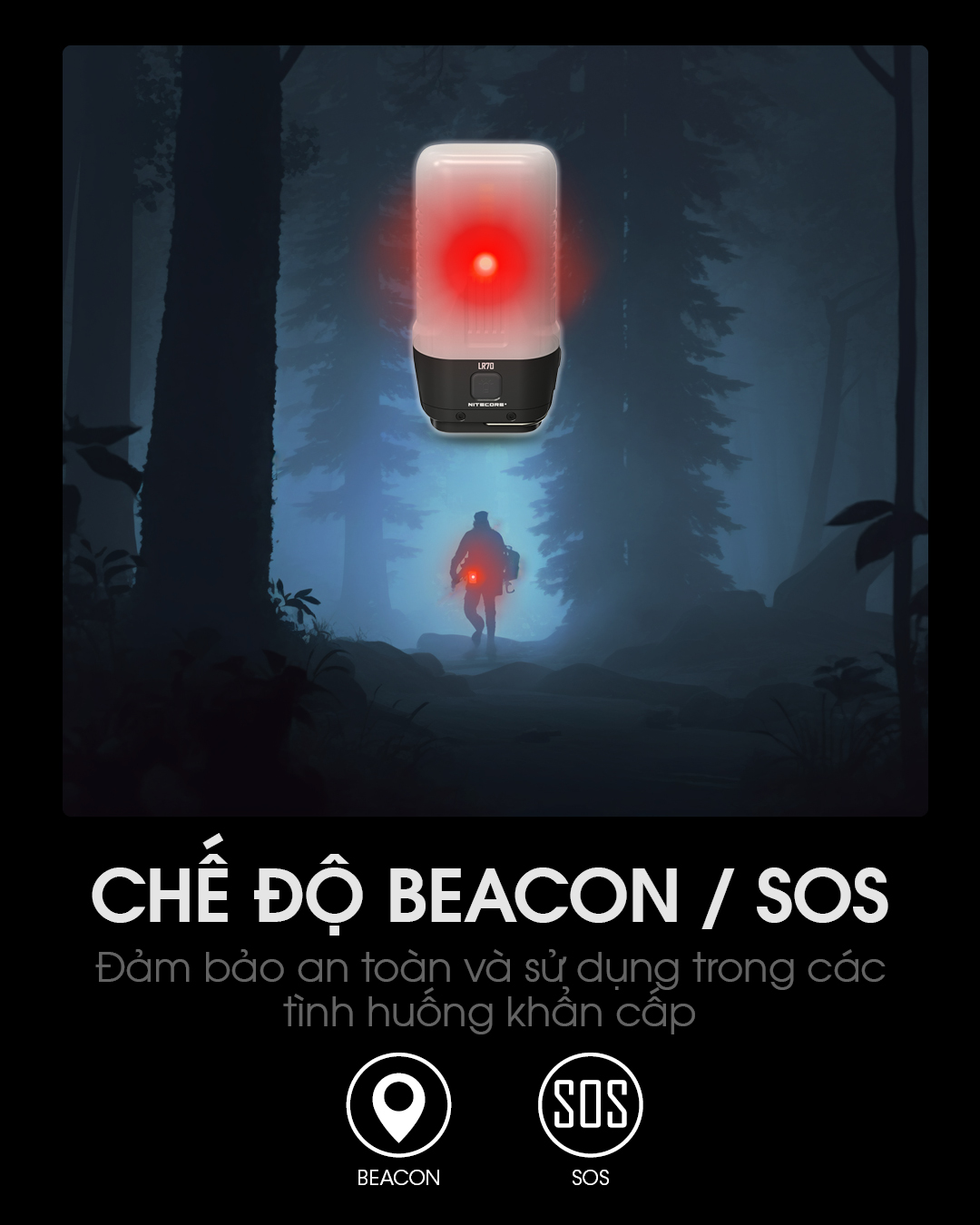 Chế dộ Beacon sos của đèn pin cắm trại NITECORE LR70