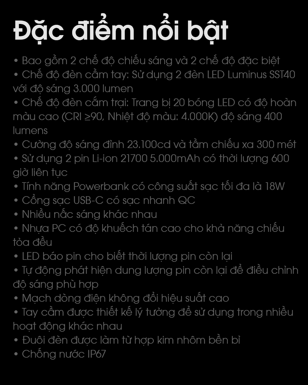 Đặc điểm nổi bật của đèn pin cắm trại NITECORE LR70