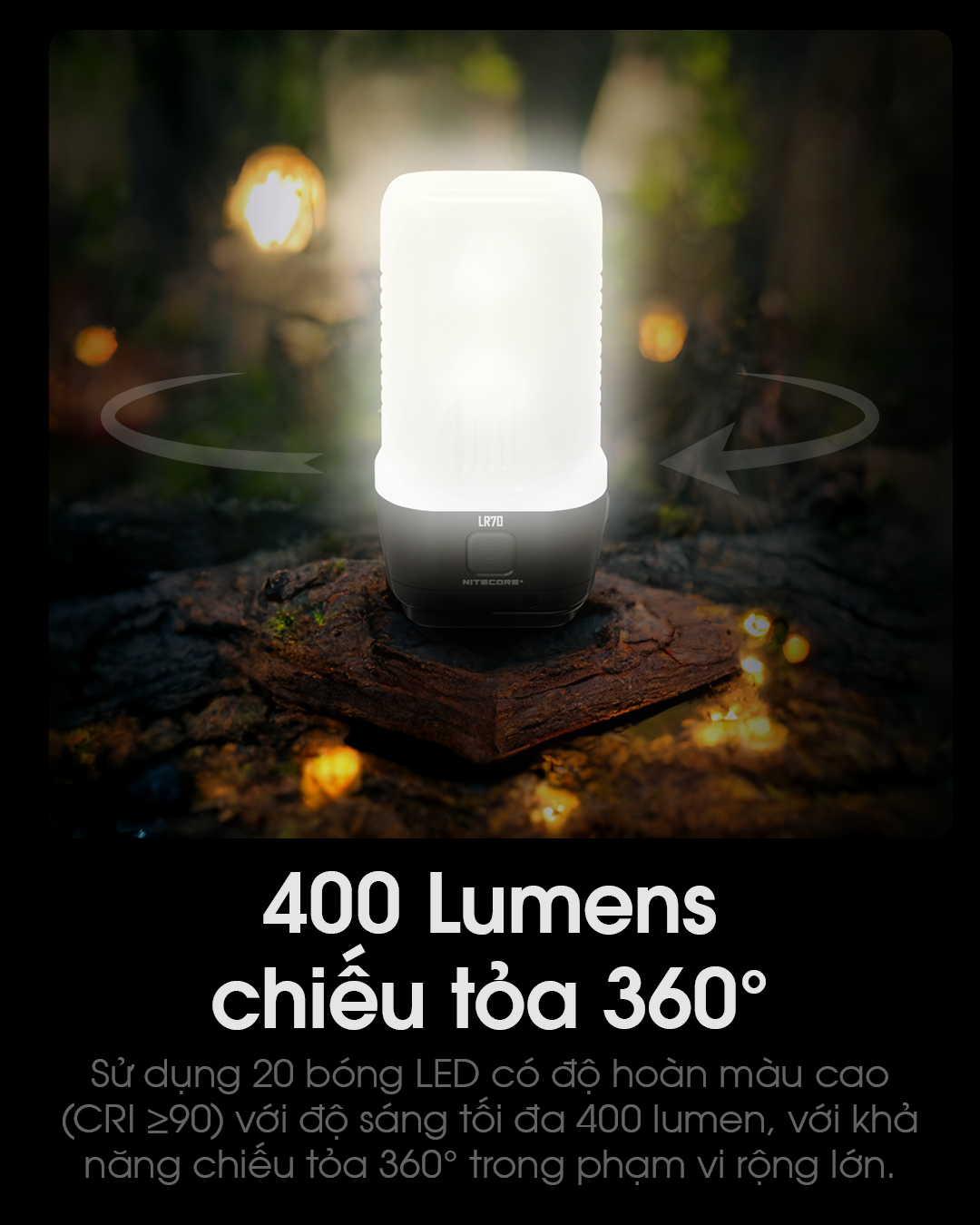 chế độ chiếu tỏa sáng 400lumen tỏa 360 độ