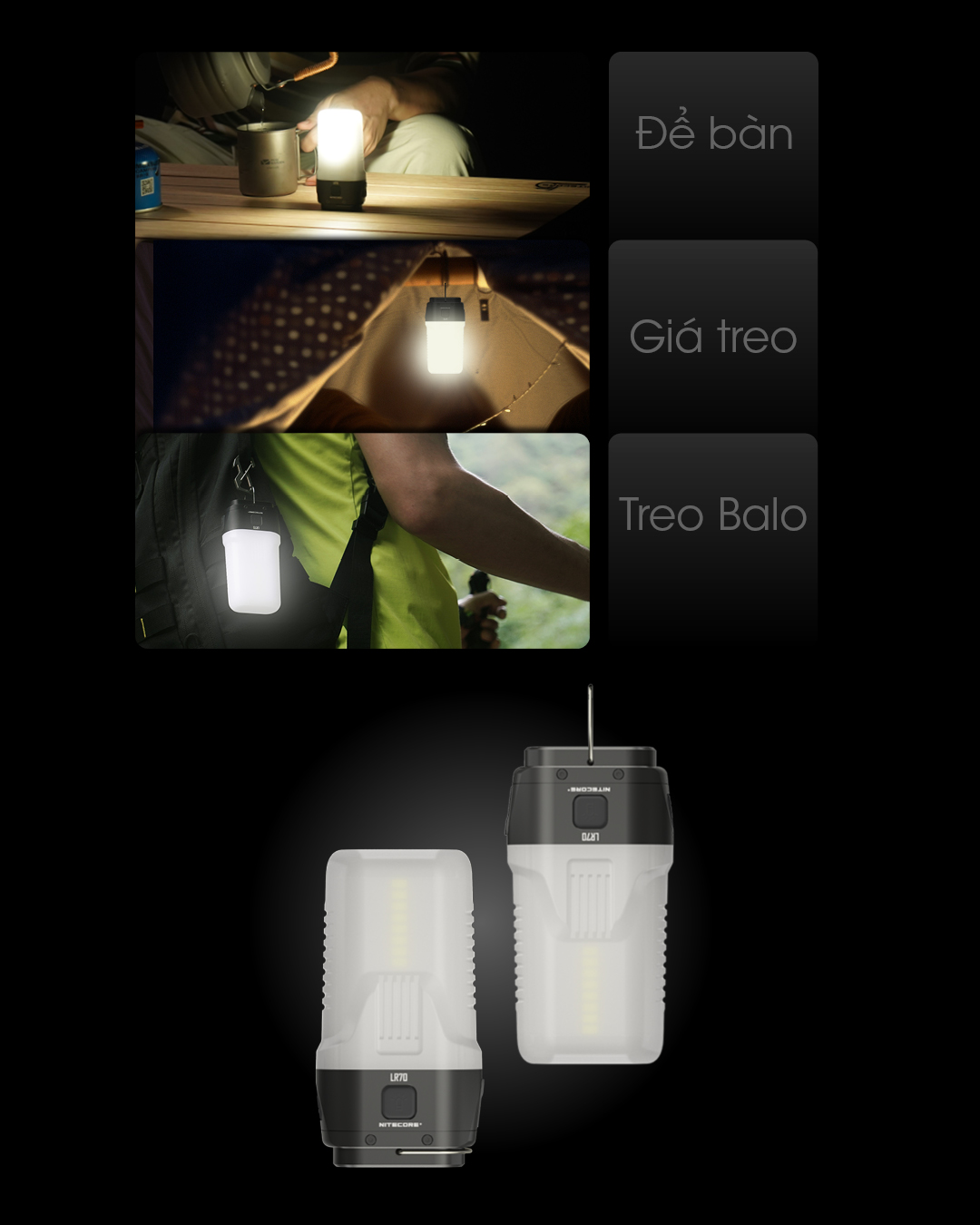 tính ứng dụng của đèn pin cắm trại NITECORE LR70