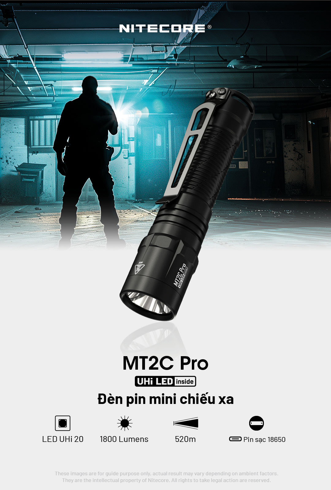 Đèn pin NITECORE MT2C Pro sử dụng led uhi