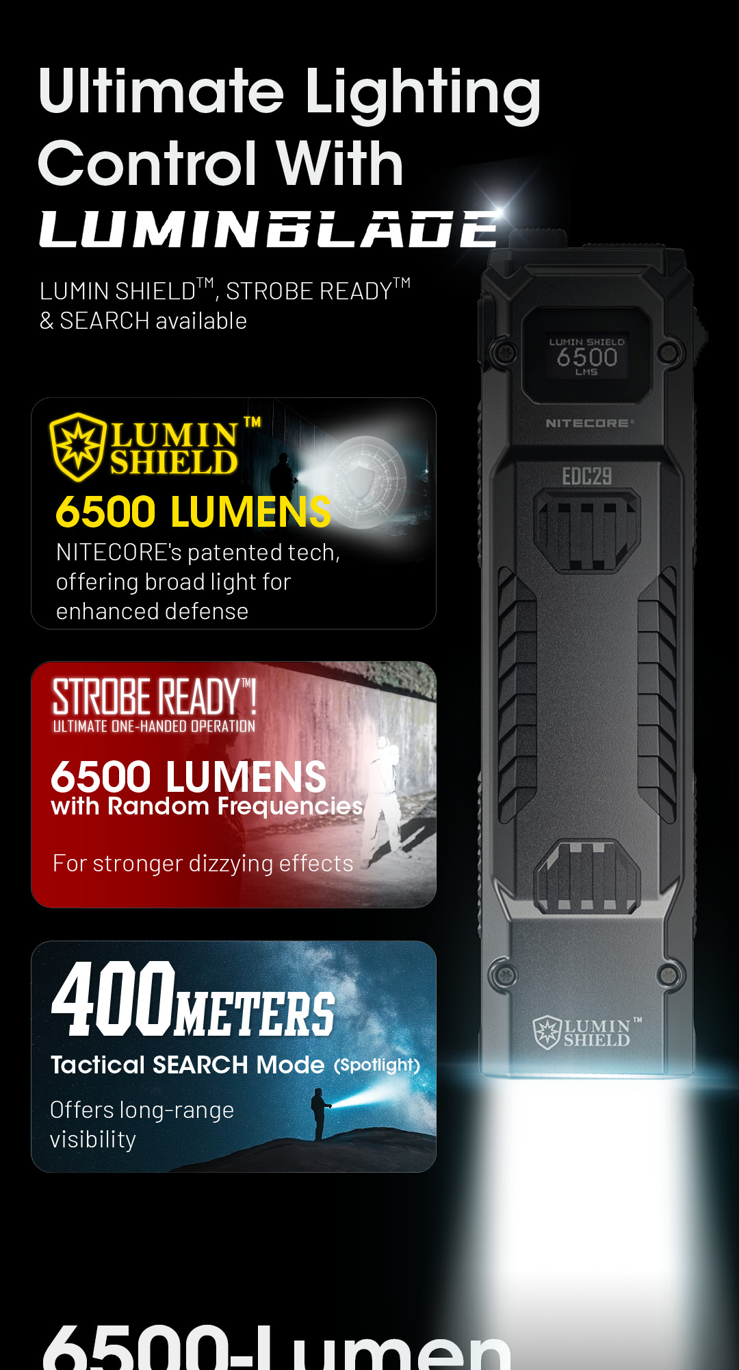 NITECORE EDC29 với Lumin Shield, Strobe Ready và Search