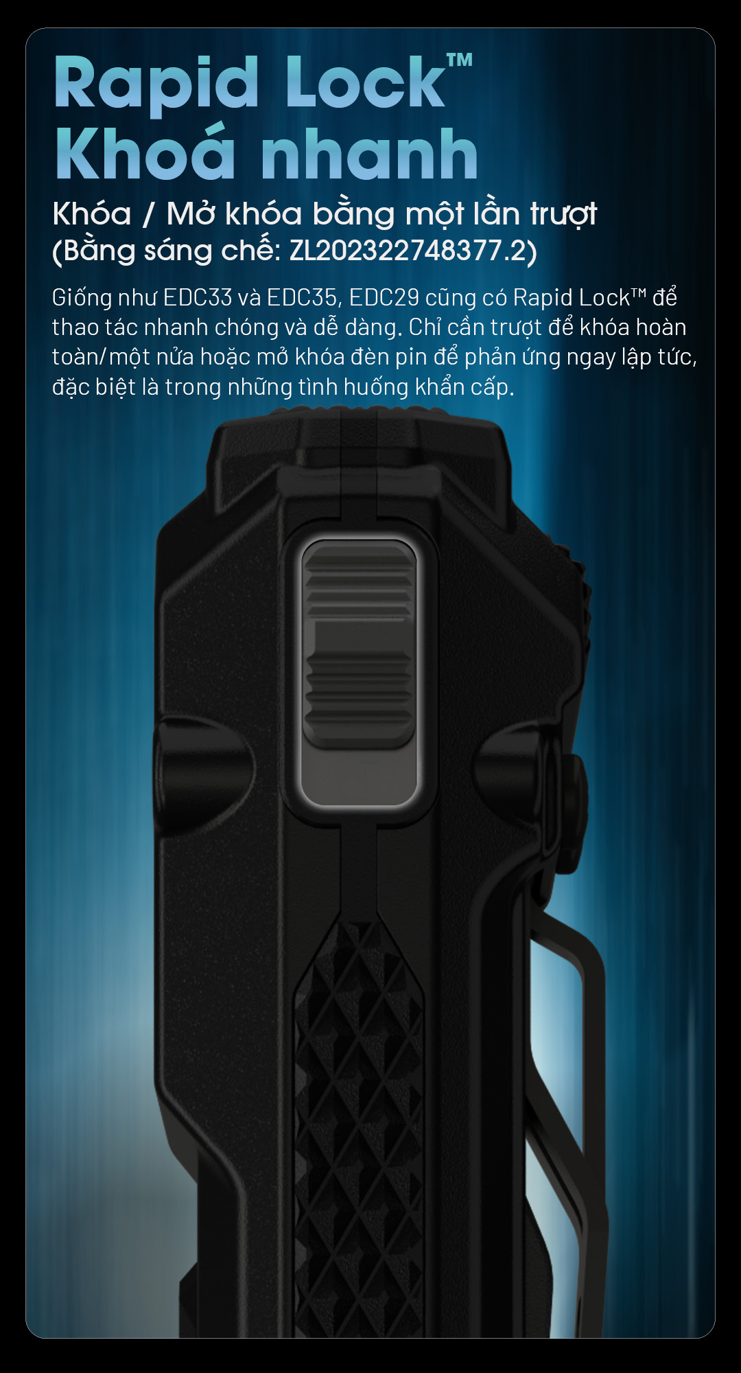 NITECORE EDC29 trang bị công tắc khoá cơ Rapid Lock