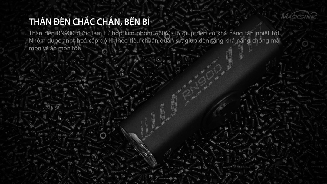 thân Đèn xe đạp MAGICSHINE RN900 được làm bằng hợp kim nhôm a6061-t6