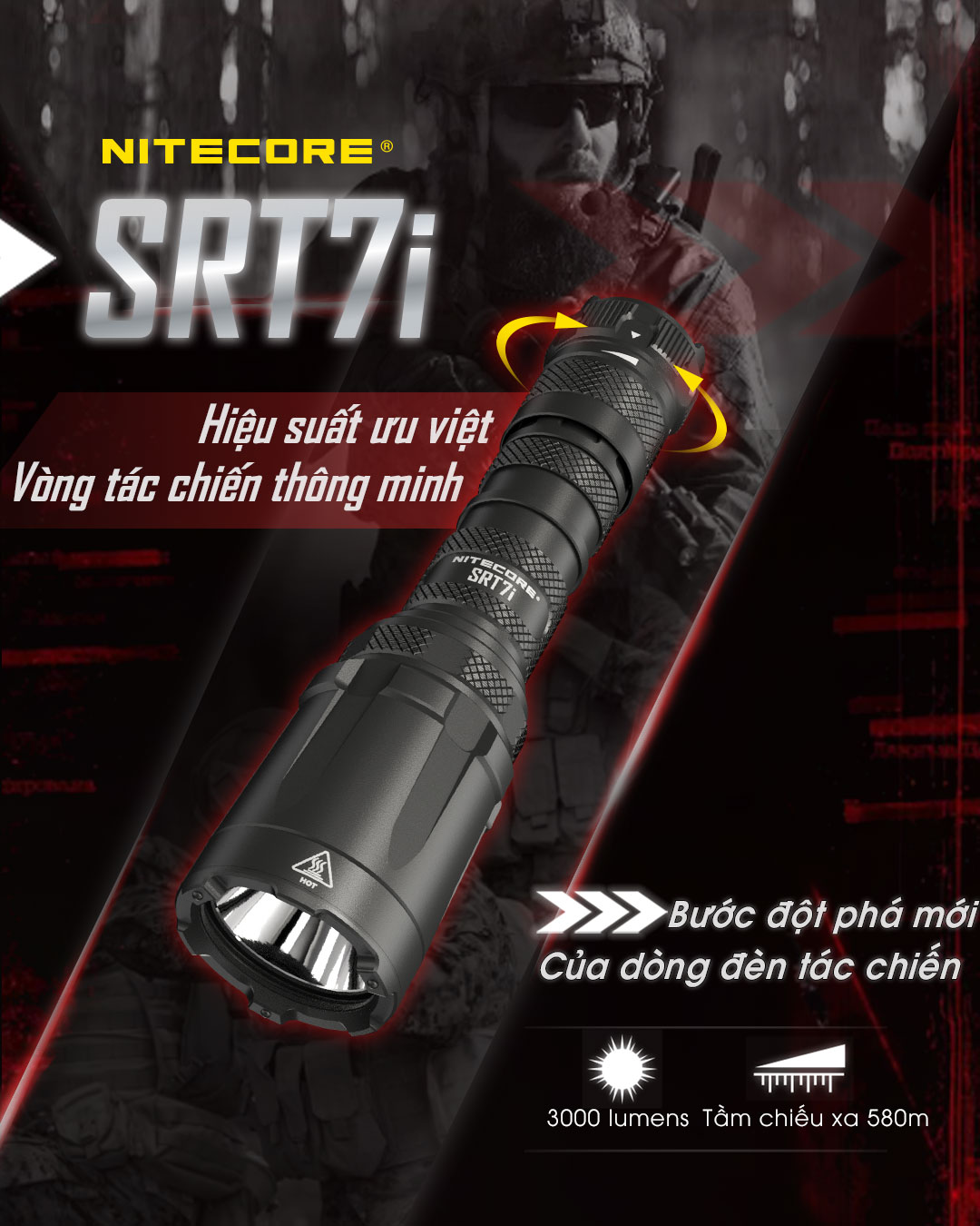 Đèn pin tác chiến NITECORE SRT7i 3000lumens chiếu xa 580m