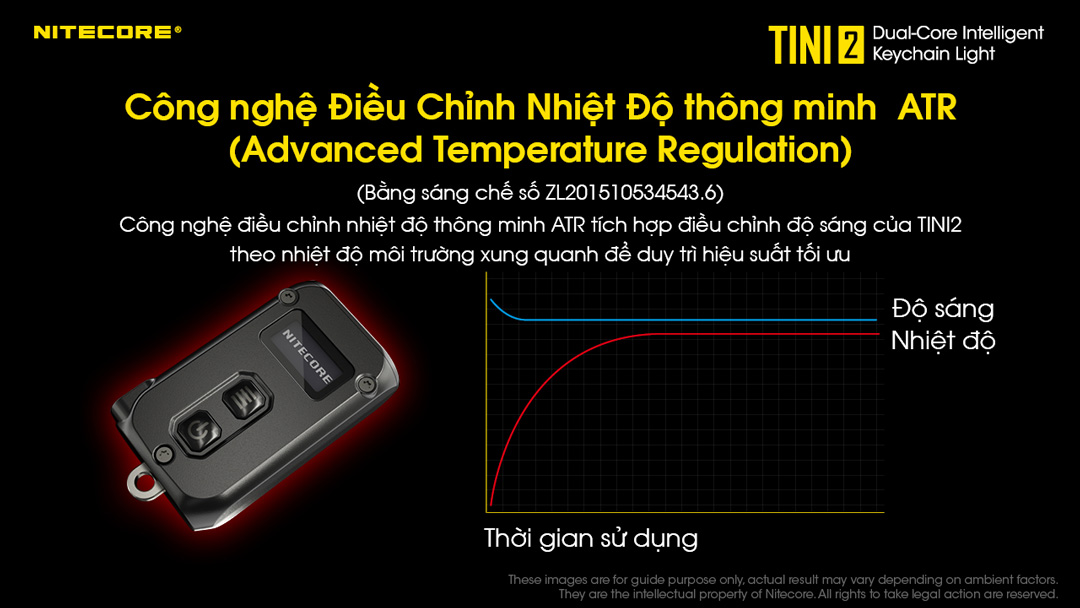 Đèn pin móc khóa NITECORE TINI2 có công nghệ điều chỉnh nhiệt độ atr