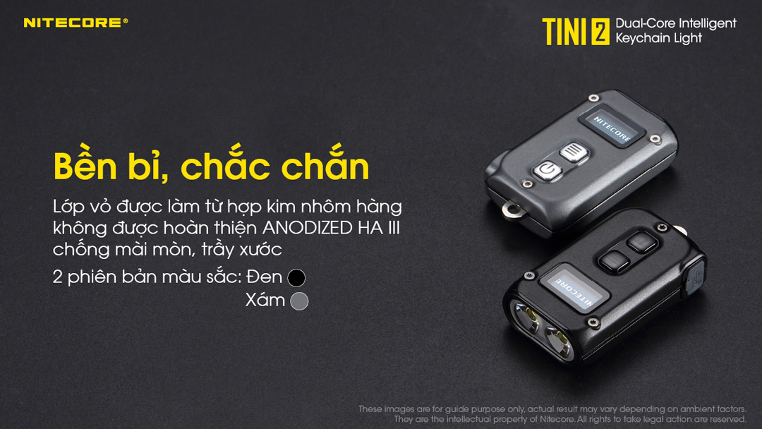 Đèn pin móc khóa NITECORE TINI2 làm từ hợp kim nhôm hàng không