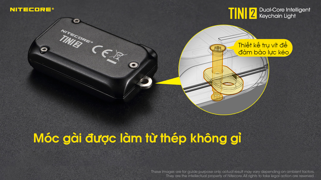 Đèn pin móc khóa NITECORE TINI2 móc cài làm từ thép không gỉ