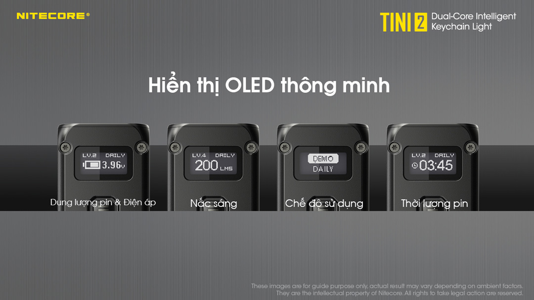 Đèn pin móc khóa NITECORE TINI2 có màn hình oled thỏng minh