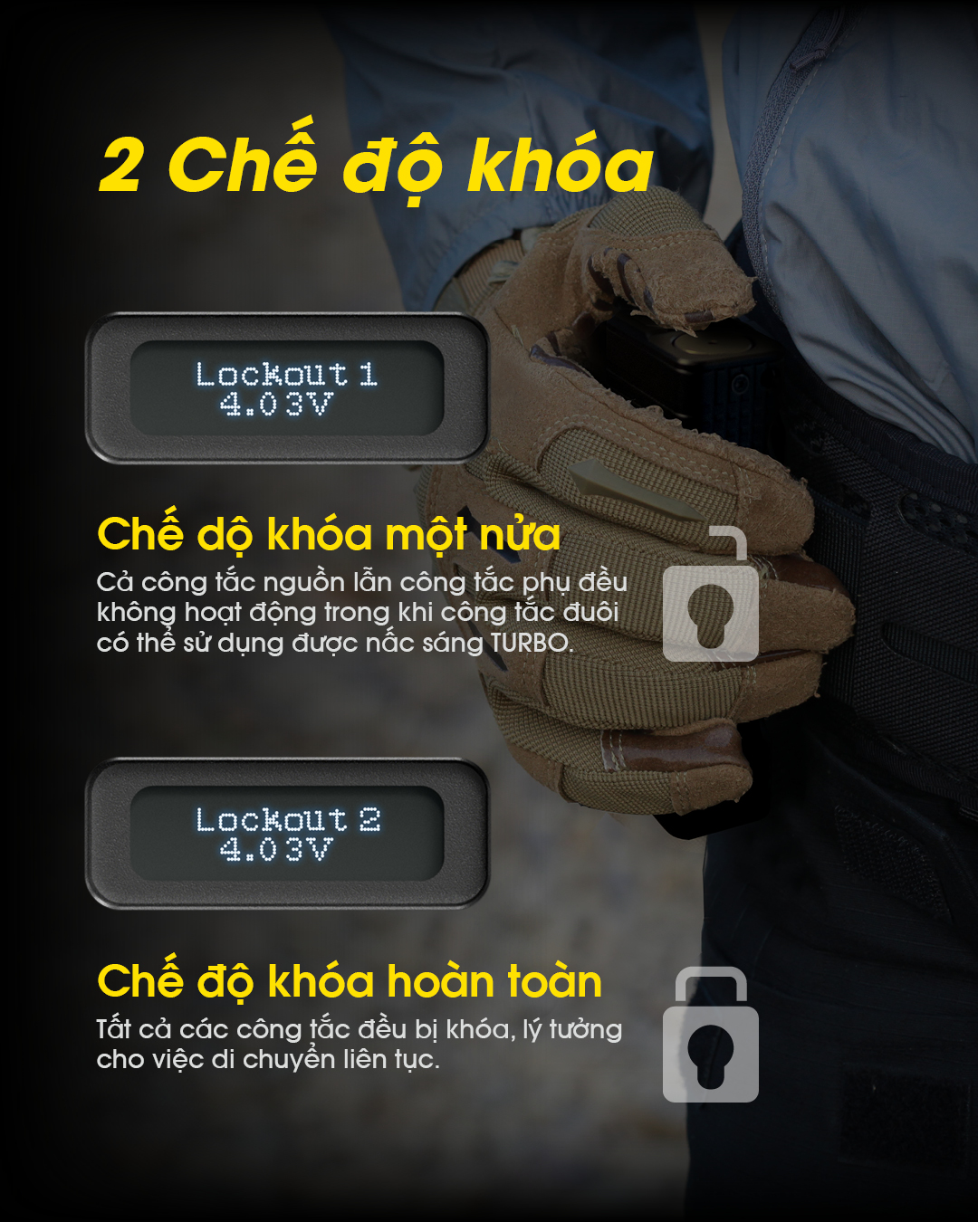 Đèn pin tác chiến NITECORE TM12K có 2 chế độ khoá