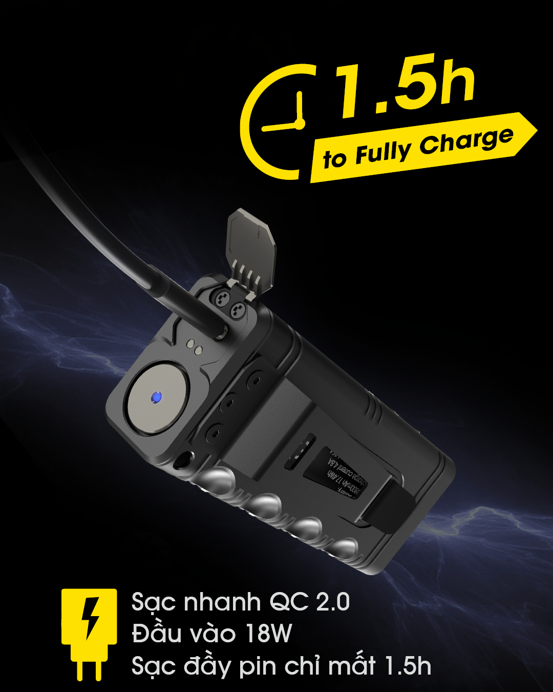 Đèn pin tác chiến NITECORE TM12K sạc nhanh chỉ mất 1.5h