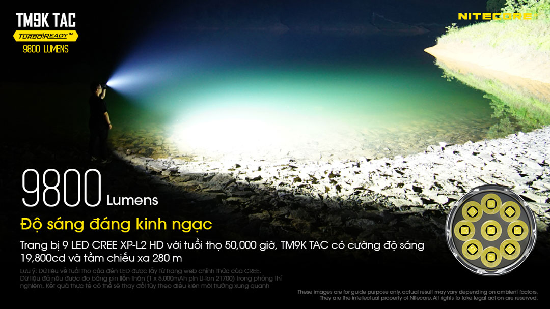 Đèn pin tác chiến NITECORE TM9K có độ sáng 9800 lumens