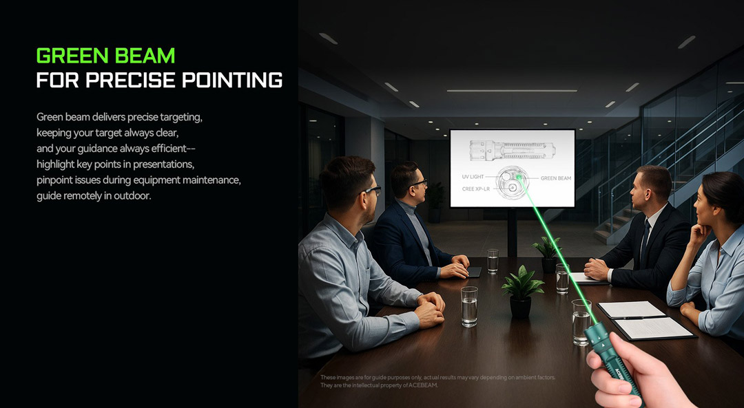 ACEBEAM K1 chế độ Green Beam, tia laser xanh định hướng, chỉ điểm thuyết trình, kiểm tra thiết bị