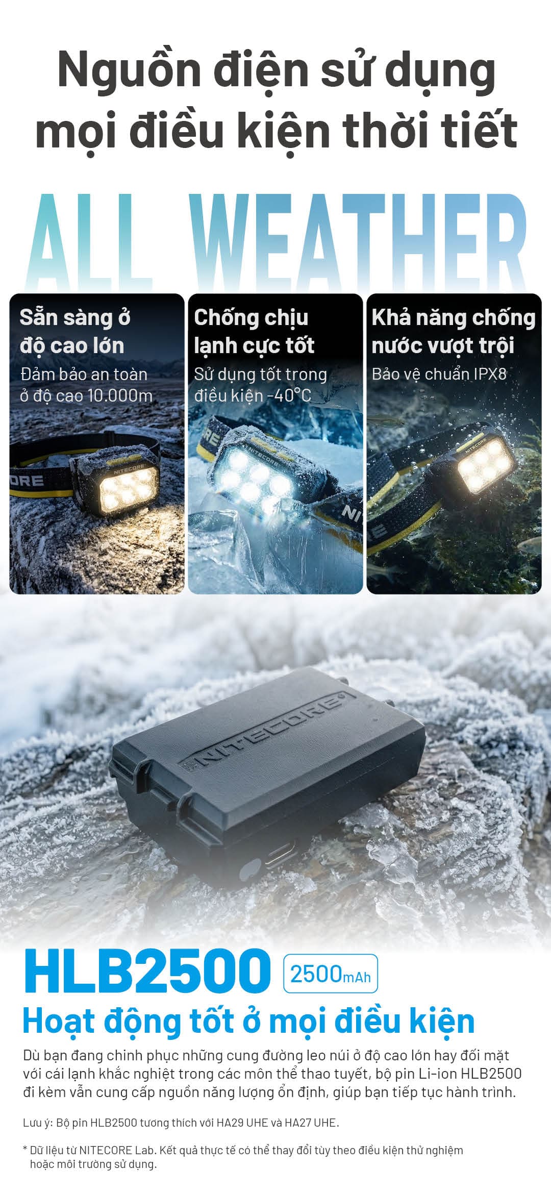 Pin Li-ion 2500mAh duy trì hiệu suất cao ở -40°C và độ cao 10.000m.