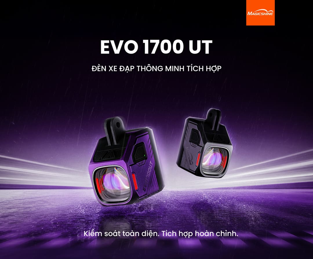 EVO 1700 UT – đèn xe đạp thông minh tích hợp ANT+, Shimano Di2, FTR LightSync và ứng dụng Magicshine.