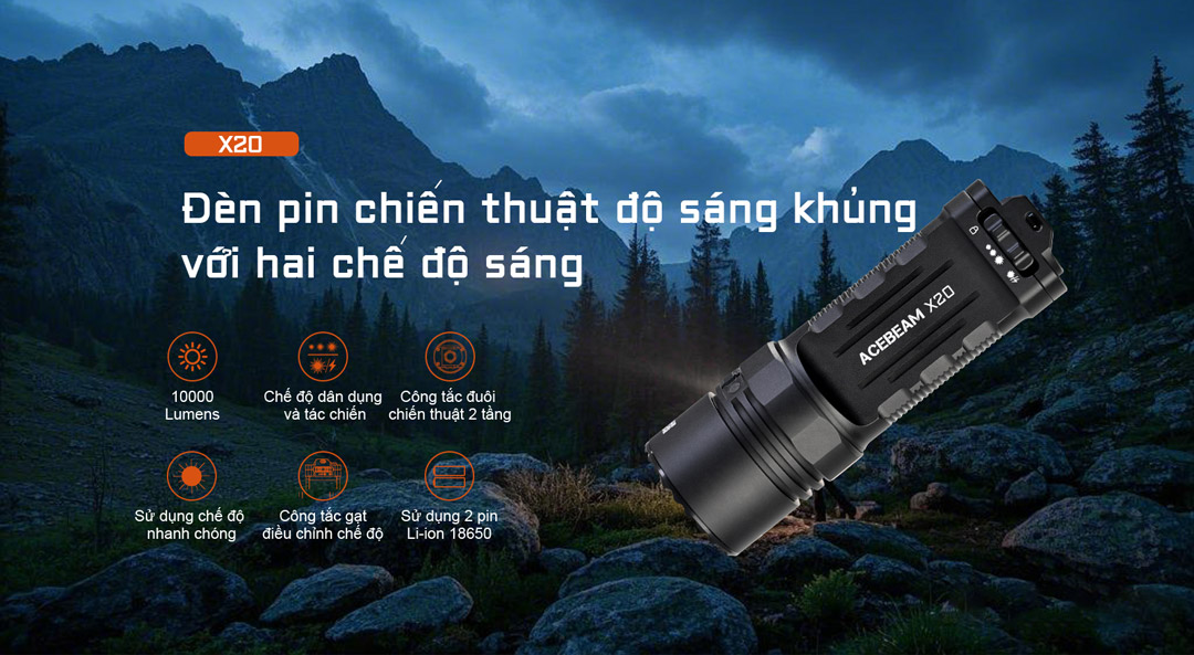ACEBEAM X20 - Đèn pin chiến thuật siêu khủng 10000 lumen