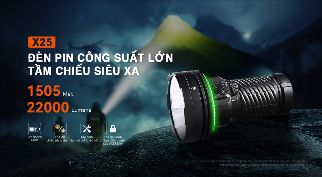 Đèn pin ACEBEAM X25 công suất lớn 22.000 lumens, chiếu xa 1505 mét, tích hợp sạc nhanh và nhiều tính năng cao cấp