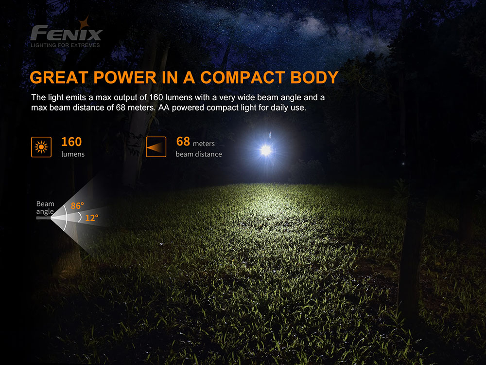 FENIX E12 V2 có độ sáng 160 lumen