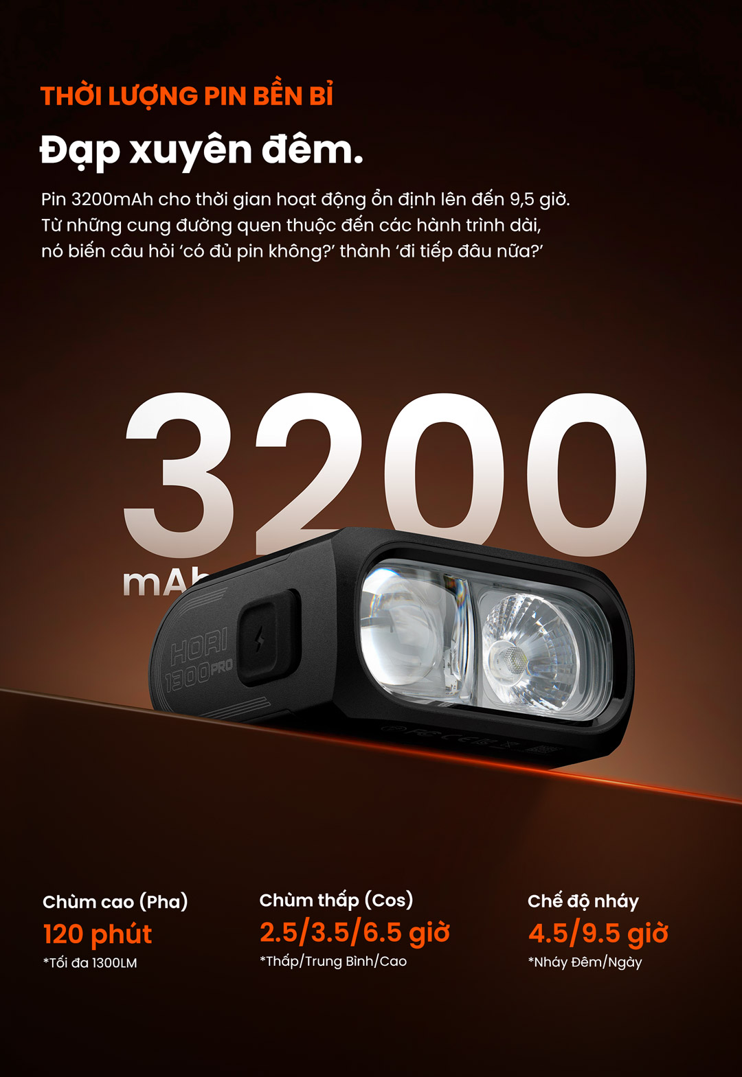 HORI 1300 PRO pin 3200mAh thời lượng 9.5 giờ