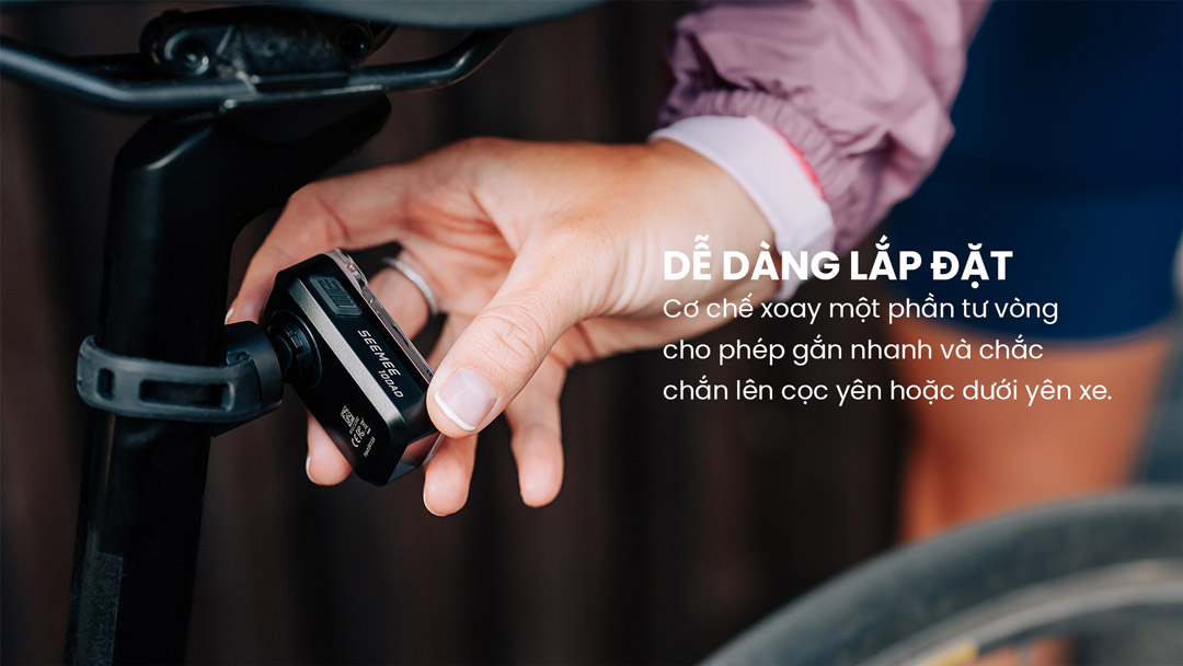 Magicshine SEEMEE 100AD lắp đặt dễ dàng với cơ chế xoay nhanh, gắn chắc chắn lên cọc yên hoặc dưới yên xe đạp