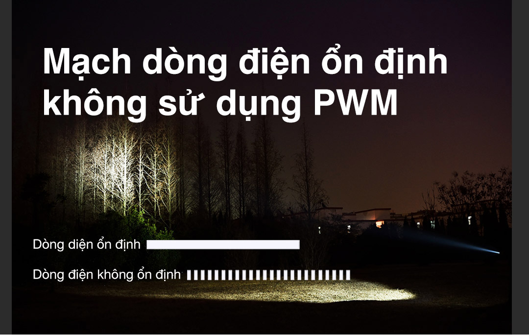 Mạch điều khiển không dùng PWM, cho ánh sáng ổn định, không nhấp nháy – an toàn cho mắt, dùng lâu không mỏi