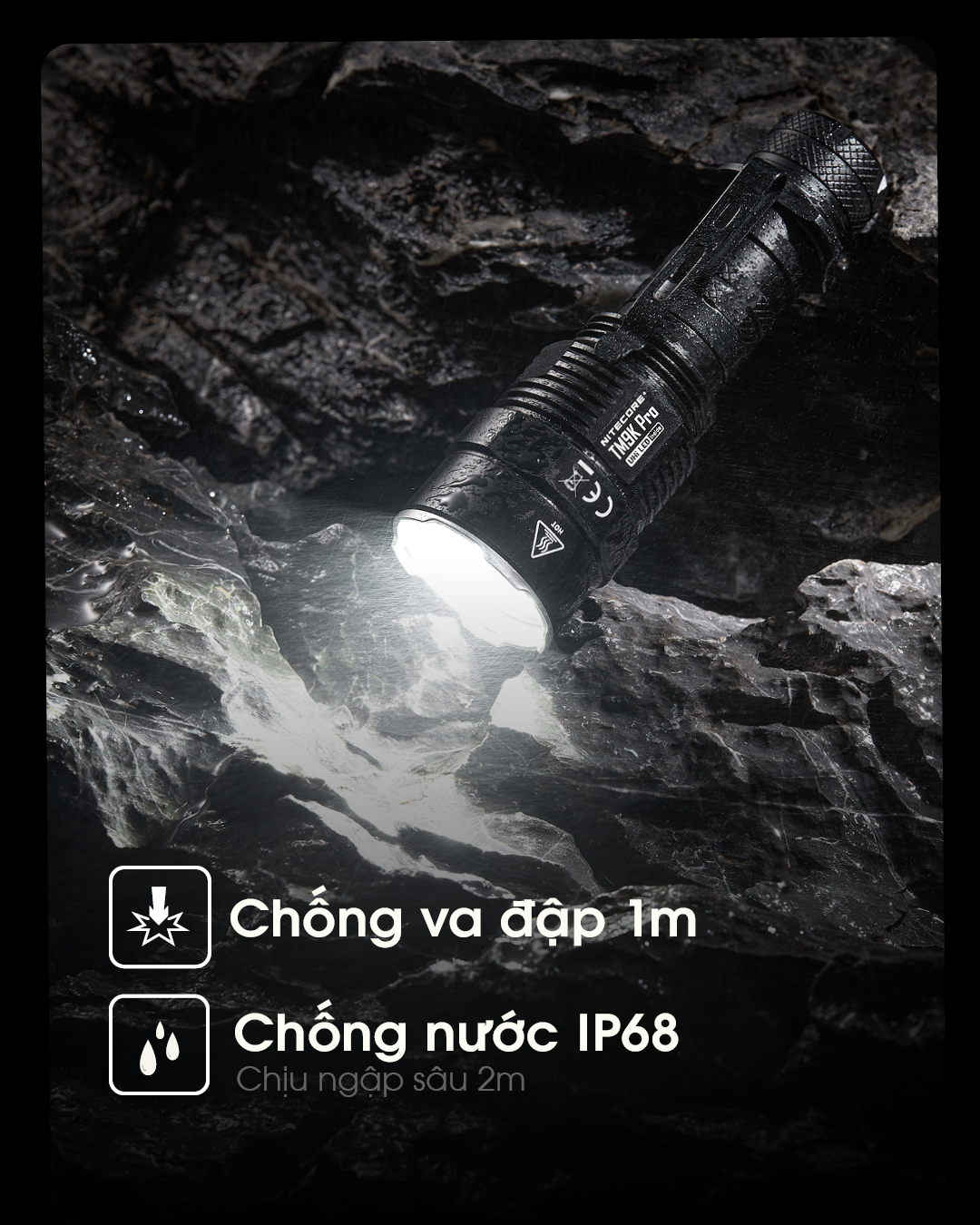 đèn chông va đập 1m, chống nước tiêu chuẩn ip68