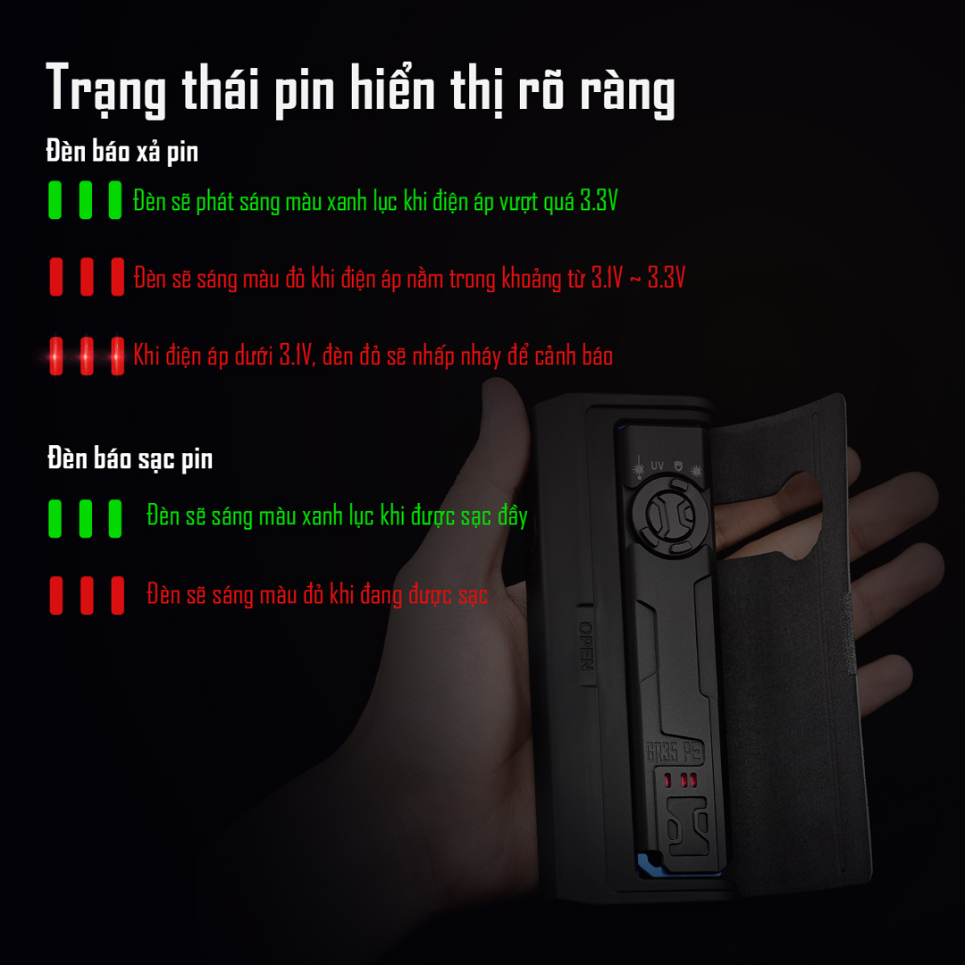 IMALENT GR35 – đèn báo pin hiển thị rõ ràng, dễ nhận biết dung lượng.