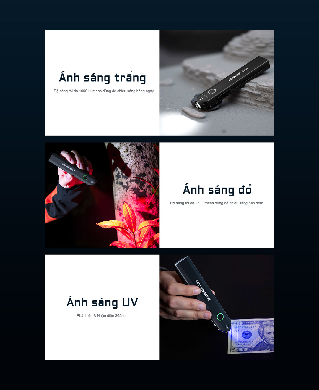 ACEBEAM UC20 thiết kế 3 loại ánh sáng đa dụng