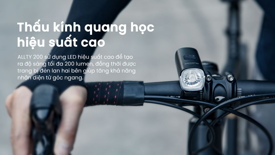 Magicshine ALLTY 200 sử dụng LED hiệu suất cao, ánh sáng 200 lumen, tăng khả năng nhận diện từ góc ngang