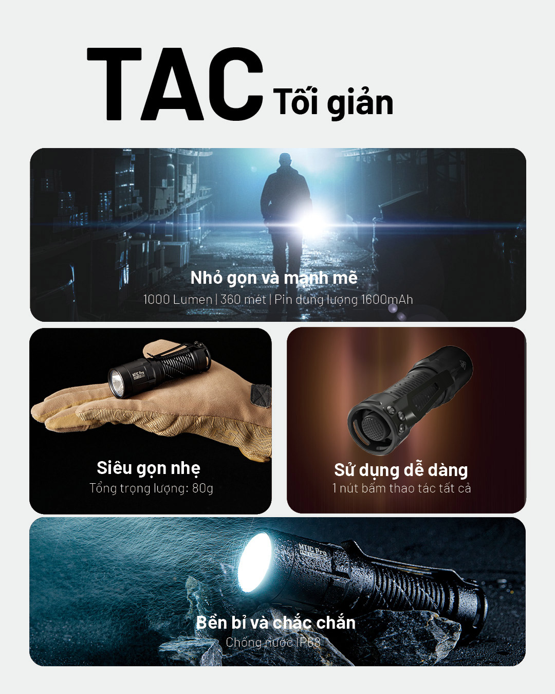 Đèn pin NITECORE MT1C PRO với thiết kế nhỏ gọn dễ dàng sử dụng