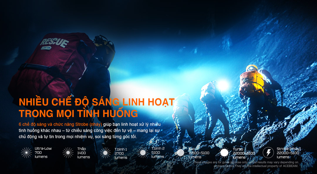 Đèn pin ACEBEAM đa chế độ sáng, đèn pin có Strobe, đèn pin chiếu xa nhiều mức độ, đèn pin chuyên dụng cứu hộ.