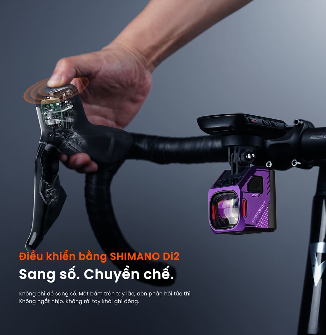 Chuyển đổi chế độ sáng trực tiếp từ tay lắc Shimano Di2 mà không cần rời tay khỏi ghi đông.