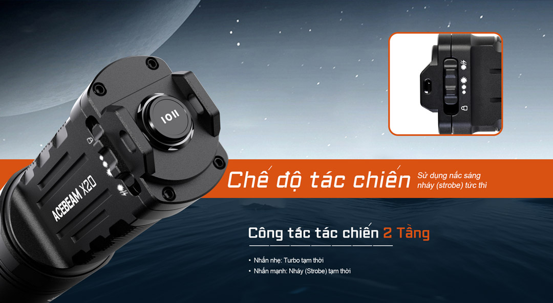 Công tắc 2 tầng 1 chạm Turbo, 1 chạm Strobe