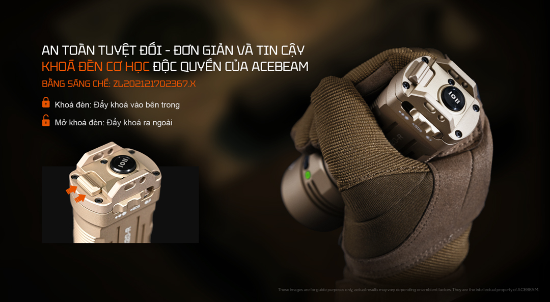 Công tắc khoá nhanh được nằm ở đuôi đèn giúp cho người dùng khoá đèn nhanh chóng