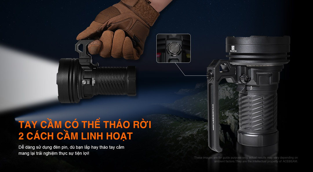 Đèn pin ACEBEAM tay cầm tháo rời, đèn pin cầm tay linh hoạt, đèn pin có tay nắm tùy chọn.