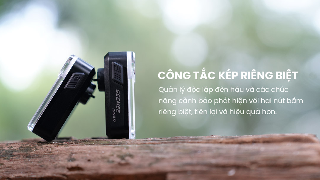 Magicshine SEEMEE 100AD có hai công tắc riêng biệt cho đèn hậu và cảnh báo radar, thao tác nhanh và hiệu quả