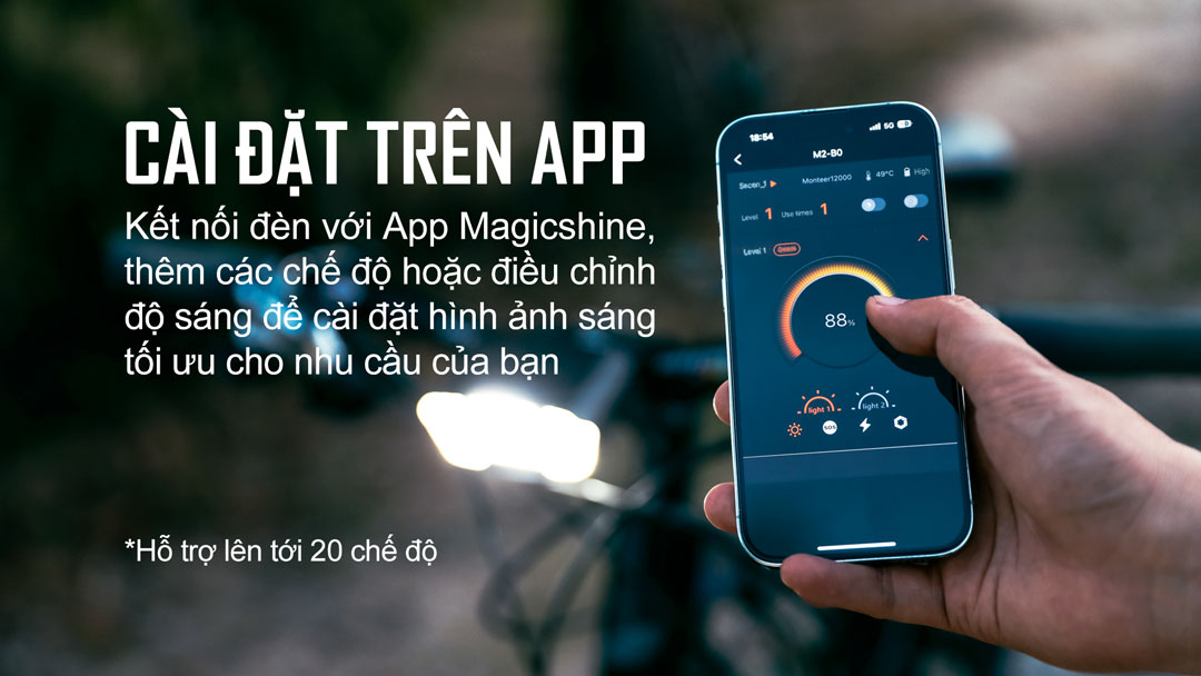 Đèn xe đạp MAGICSHINE MONTEER 12000 có thể cài đặt qua ứng dụng