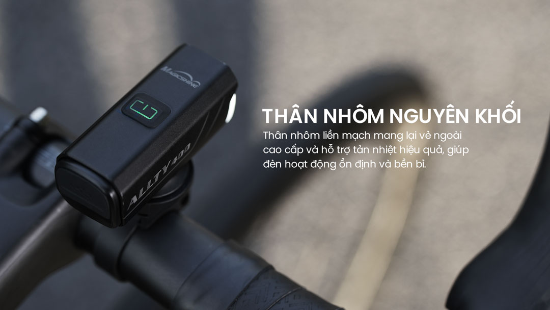 Magicshine ALLTY 400 thân nhôm liền mạch, sang trọng, tản nhiệt tốt, giúp đèn hoạt động ổn định